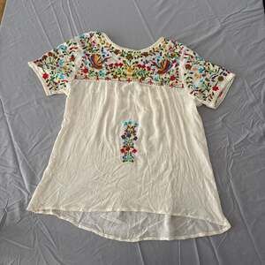 Mexican Traditional Hand Embroidered Oaxaca Peasant Floral Blouse